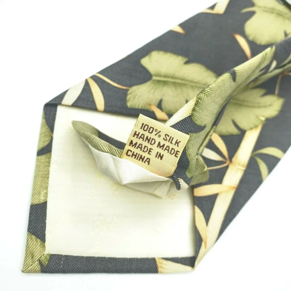 TOMMY BAHAMA Tie Gray Green Leaves Bamboo 100% Silk Hand Made Mens Necktie